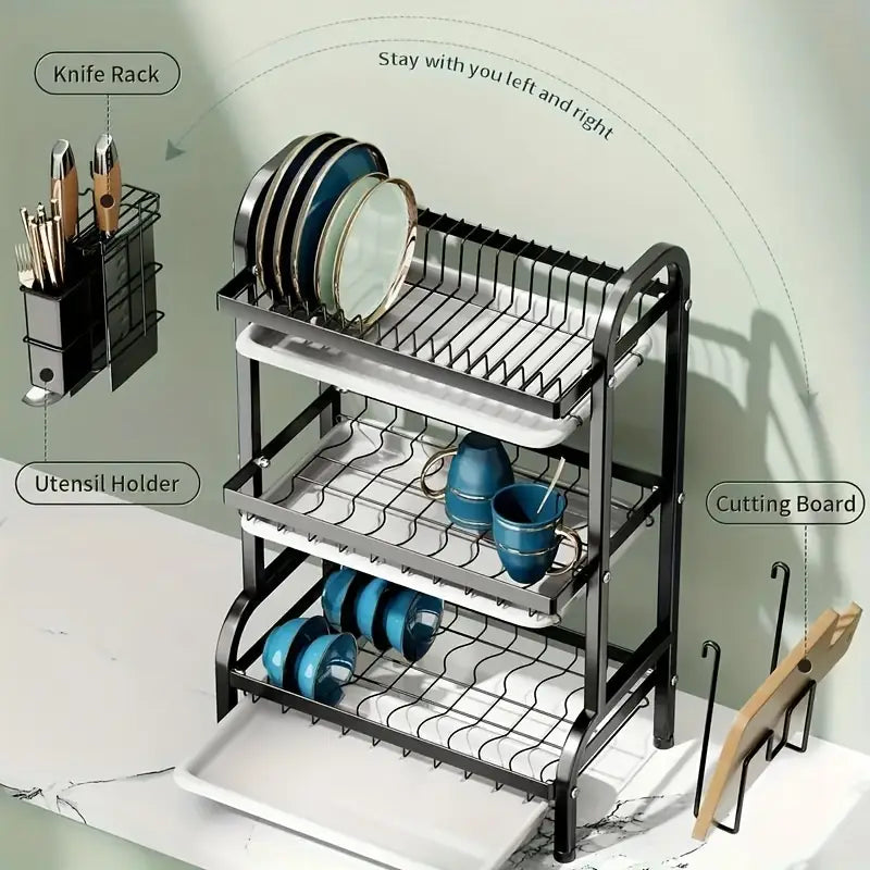 Escurridor de Platos Triple Nivel de Acero al Carbono