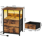 Mesita de Noche Moderna con Puertos USB y Cajones de Tela