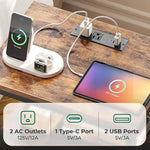 Mesita de Noche Moderna con Puertos USB y Cajones de Tela