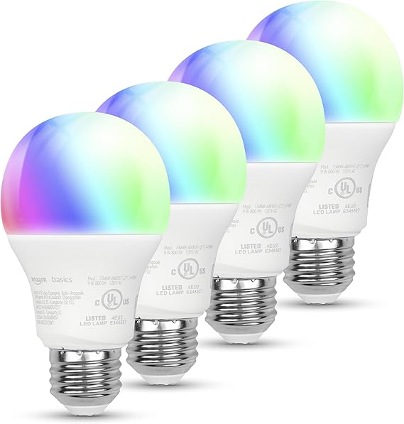 Bombilla LED Inteligente Amazon Basics A19 – Cambio de Color (Wi-Fi, 800 lúmenes, compatible con Alexa)