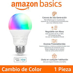 Bombilla LED Inteligente Amazon Basics A19 – Cambio de Color (Wi-Fi, 800 lúmenes, compatible con Alexa)