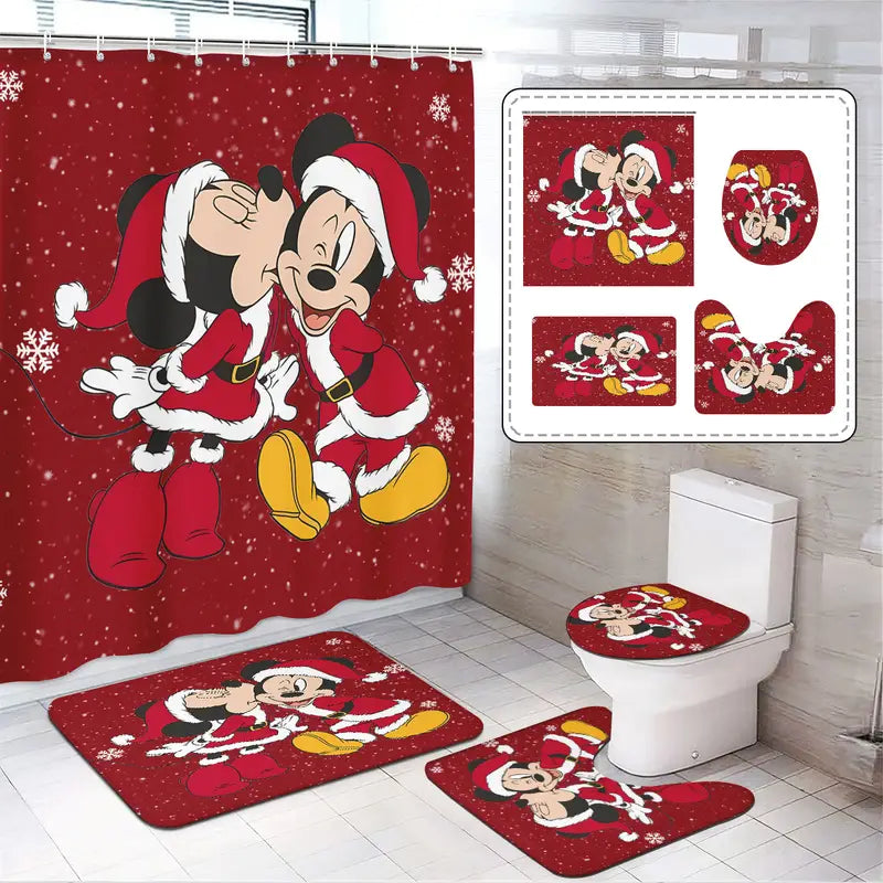 Set Navideño de Baño con Cortina de Ducha y Alfombrillas Decorativas