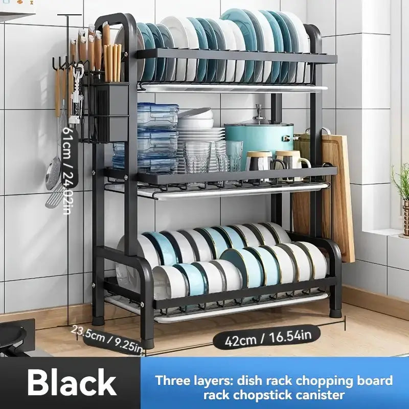 Escurridor de Platos Triple Nivel de Acero al Carbono