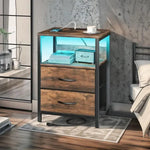 Mesita de Noche Moderna con Puertos USB y Cajones de Tela